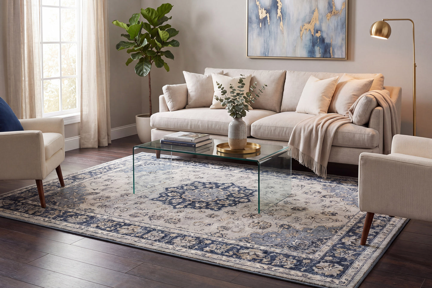 Ancient Garden 57559-9686 Silver/Blue Area Rug