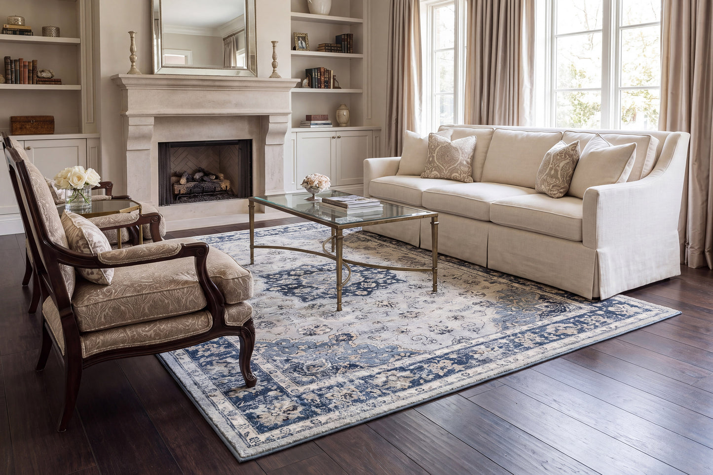Ancient Garden 57559-9686 Silver/Blue Area Rug