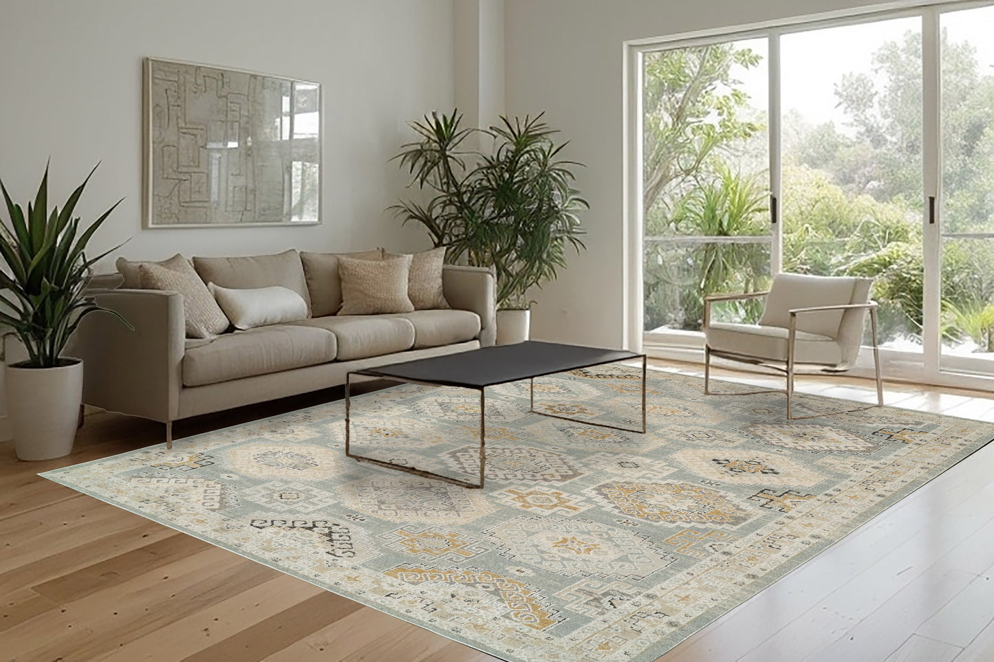 Annalise 7607-581 Blue/Beige/Cream Area Rug