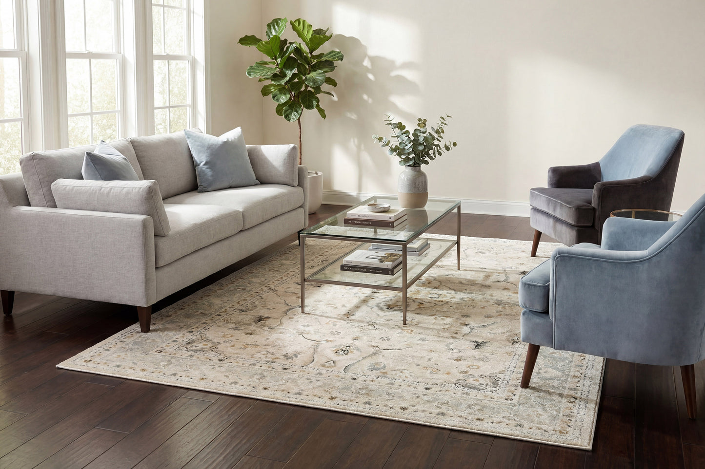 Annalise 7605-105 Cream/Blue Area Rug