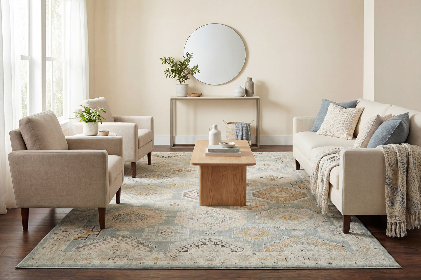 Annalise 7607-581 Blue/Beige/Cream Area Rug