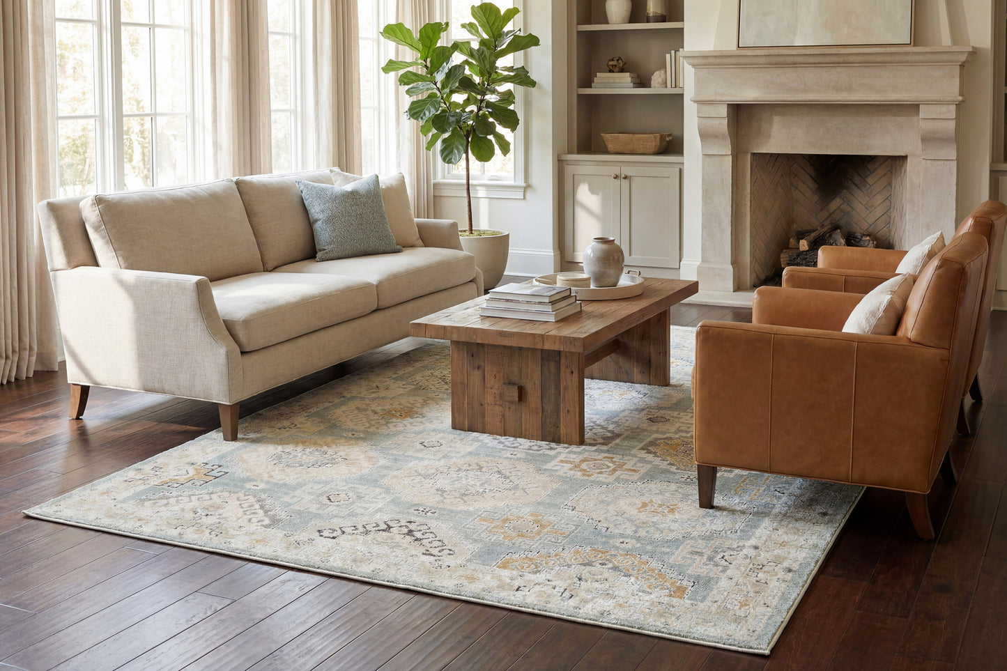 Annalise 7607-581 Blue/Beige/Cream Area Rug