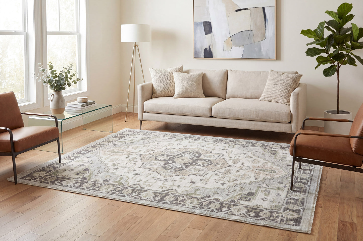 Authentic 18787-198 Ivory/Grey/Beige Area Rug