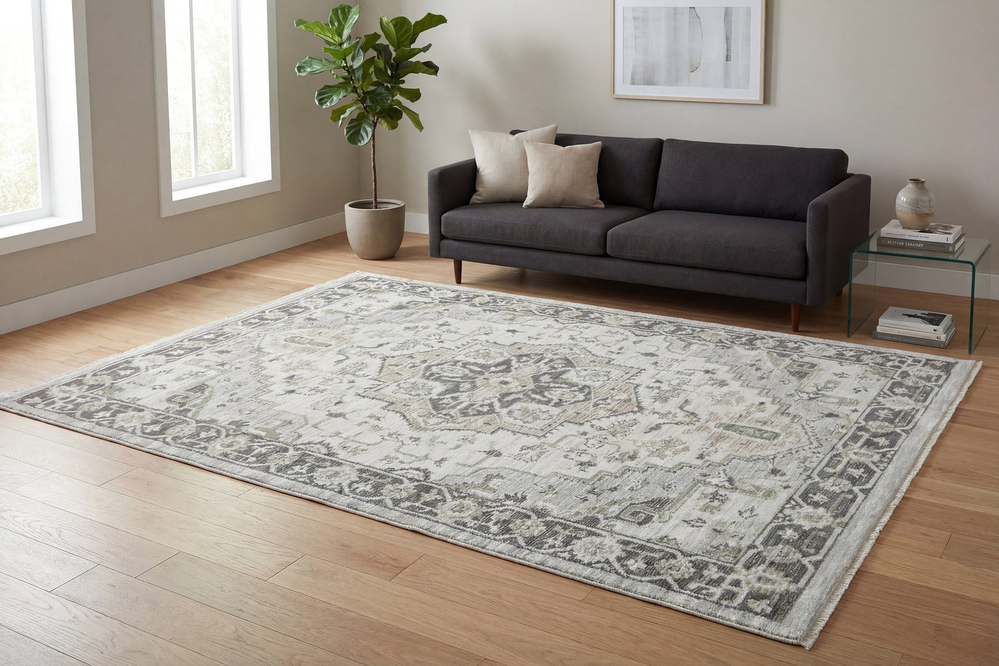 Authentic 18787-198 Ivory/Grey/Beige Area Rug