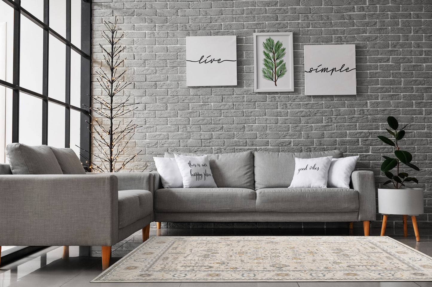 Azure 12584-195 Ivory/Grey/Blue Area Rug