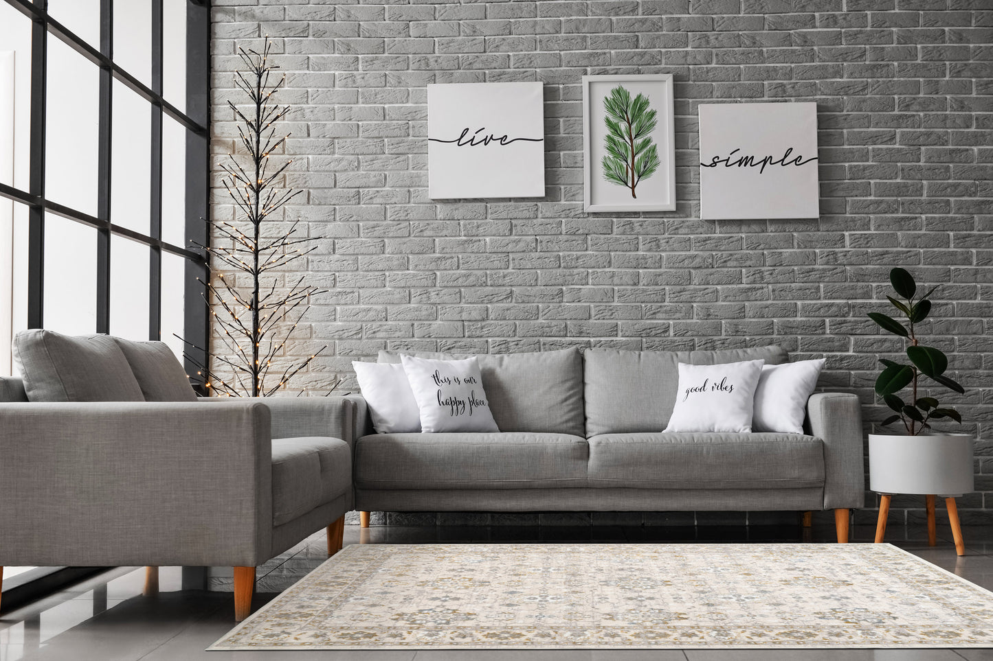 Azure 12586-195 Ivory/Grey/Blue Area Rug