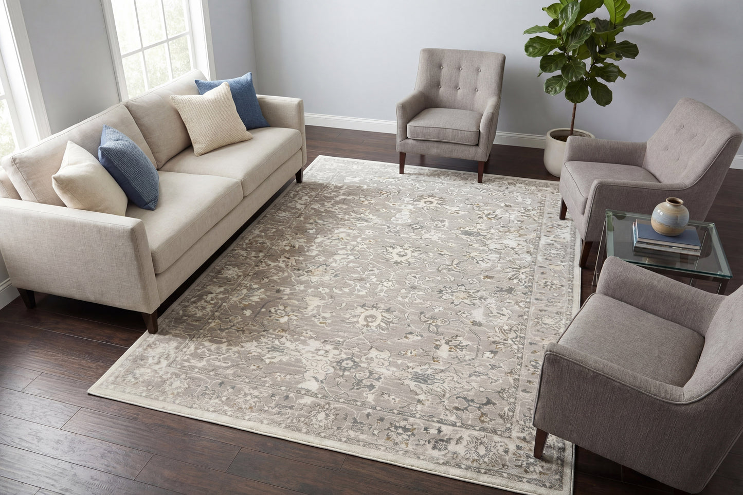 Azure 12580-195 Cream/Grey/Blue Area Rug