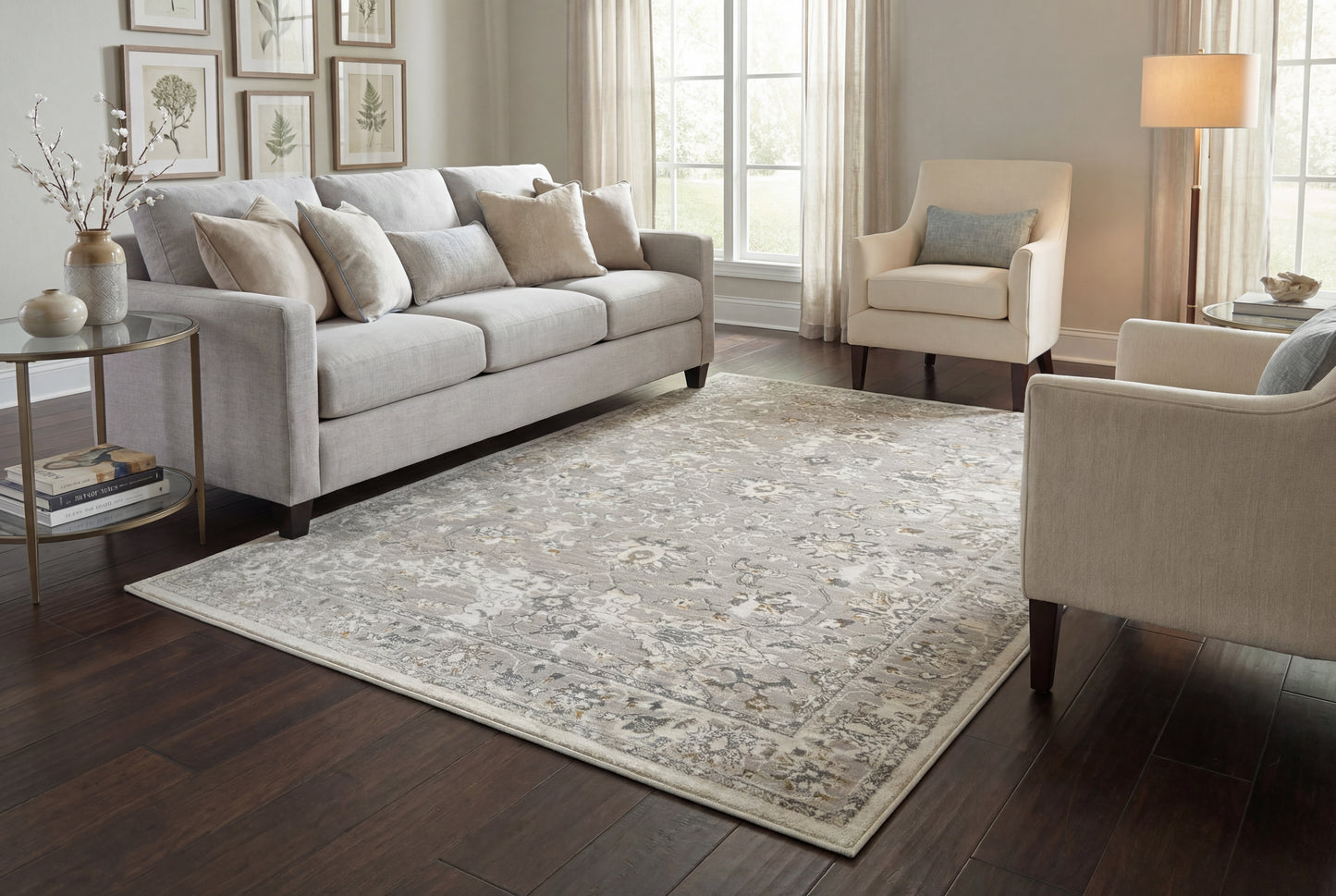 Azure 12580-195 Cream/Grey/Blue Area Rug