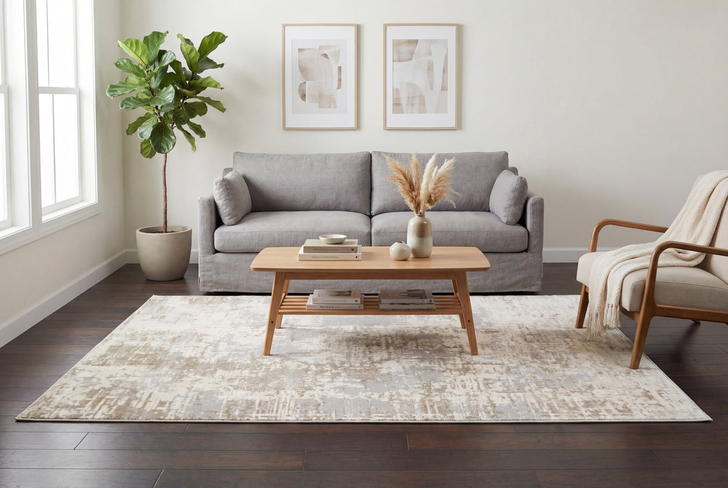 Azure 12581-189 Ivory/Beige/Grey Area Rug