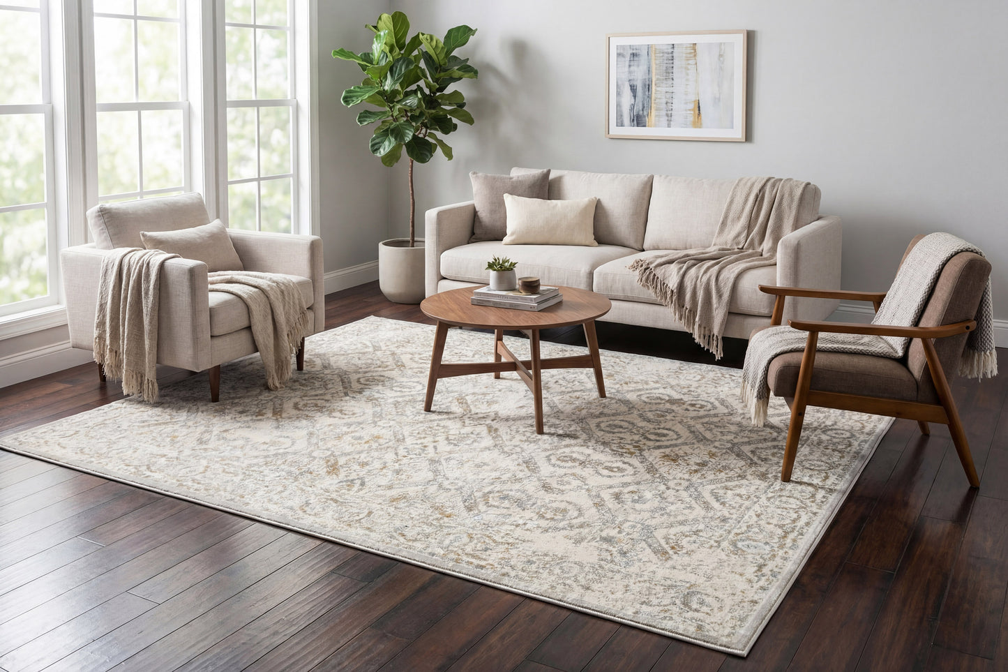 Azure 12582-189 Ivory/Beige/Grey Area Rug