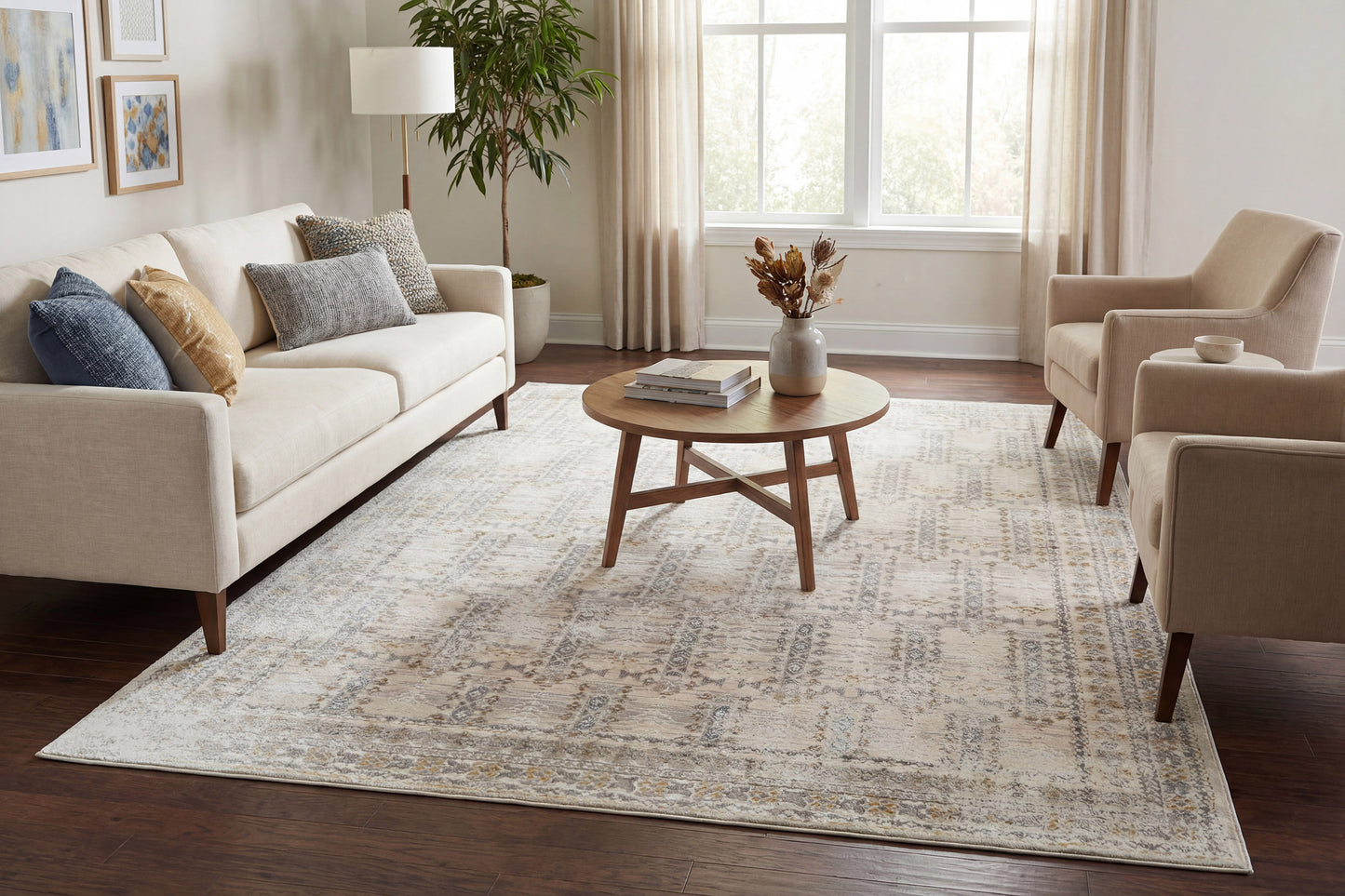Azure 12583-189 Ivory/Beige/Grey Area Rug