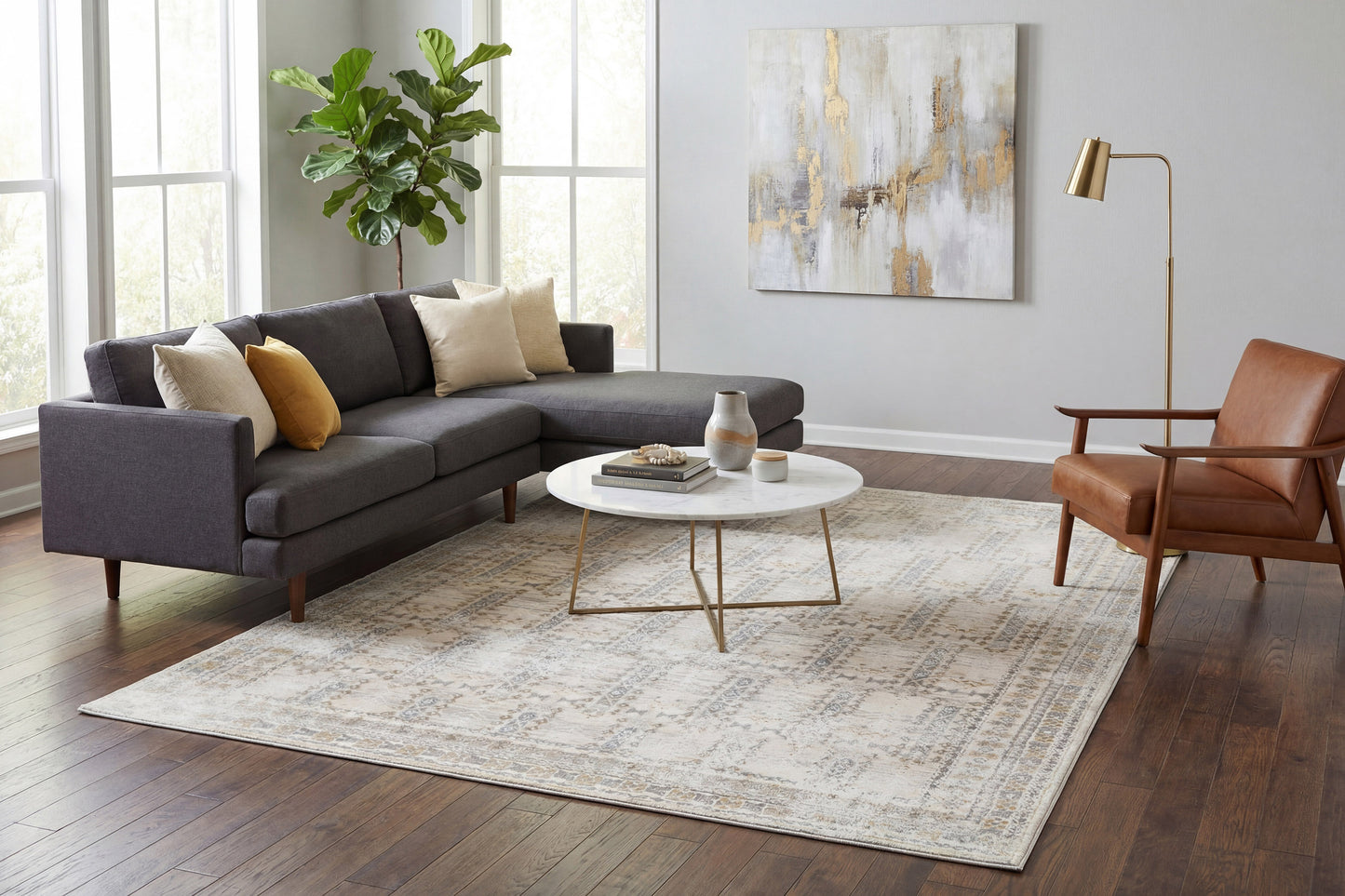 Azure 12583-189 Ivory/Beige/Grey Area Rug