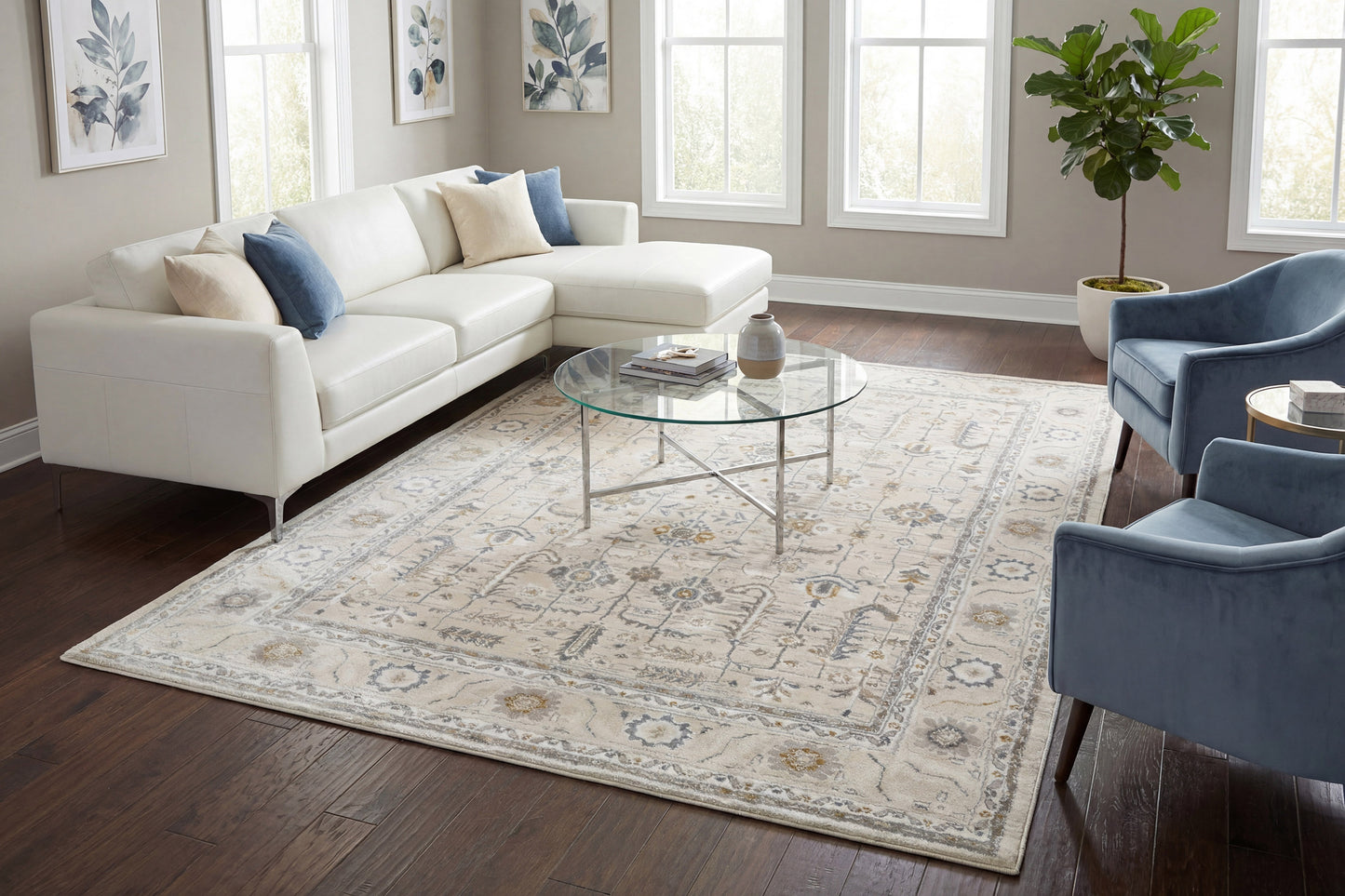 Azure 12584-195 Ivory/Grey/Blue Area Rug