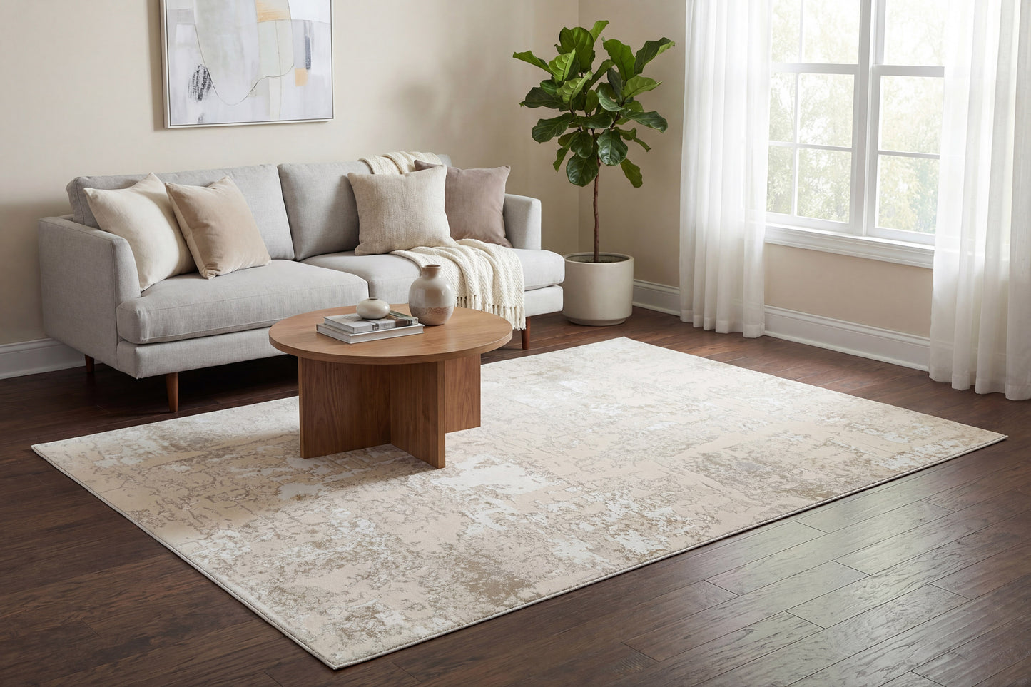 Azure 12585-189 Ivory/Beige/Grey Area Rug