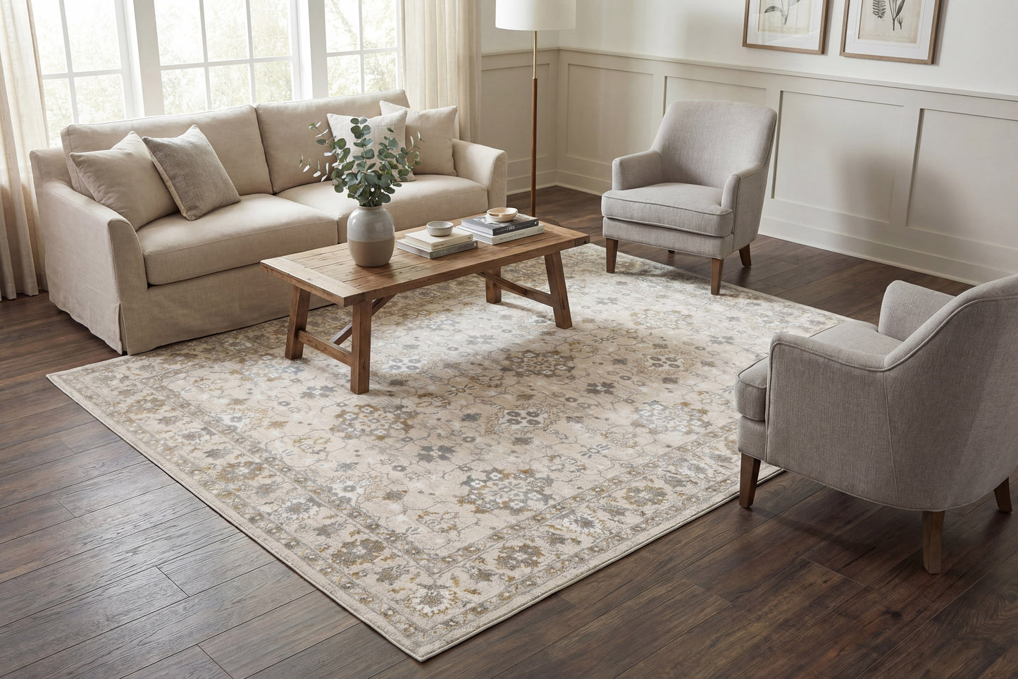 Azure 12586-195 Ivory/Grey/Blue Area Rug