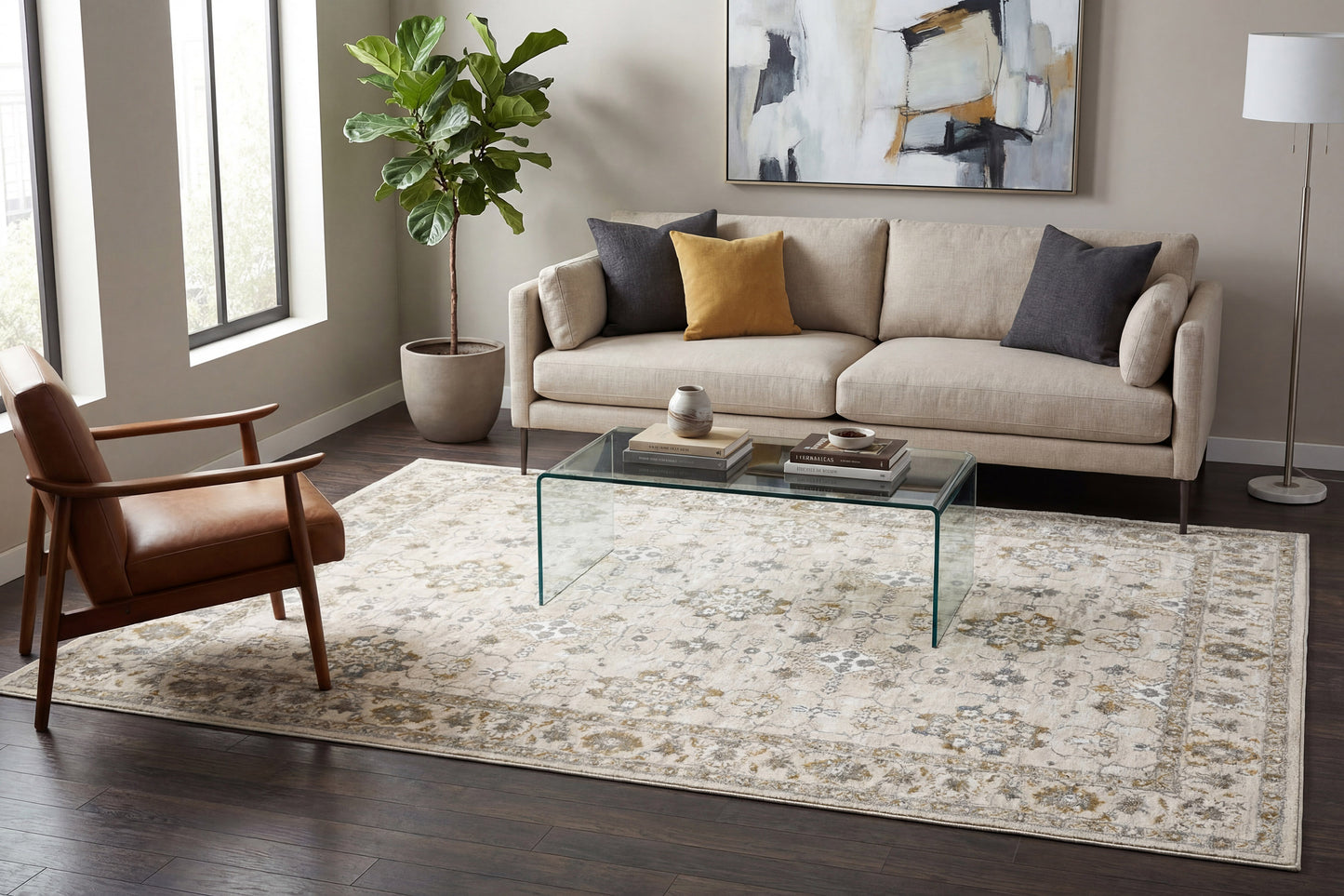 Azure 12586-195 Ivory/Grey/Blue Area Rug