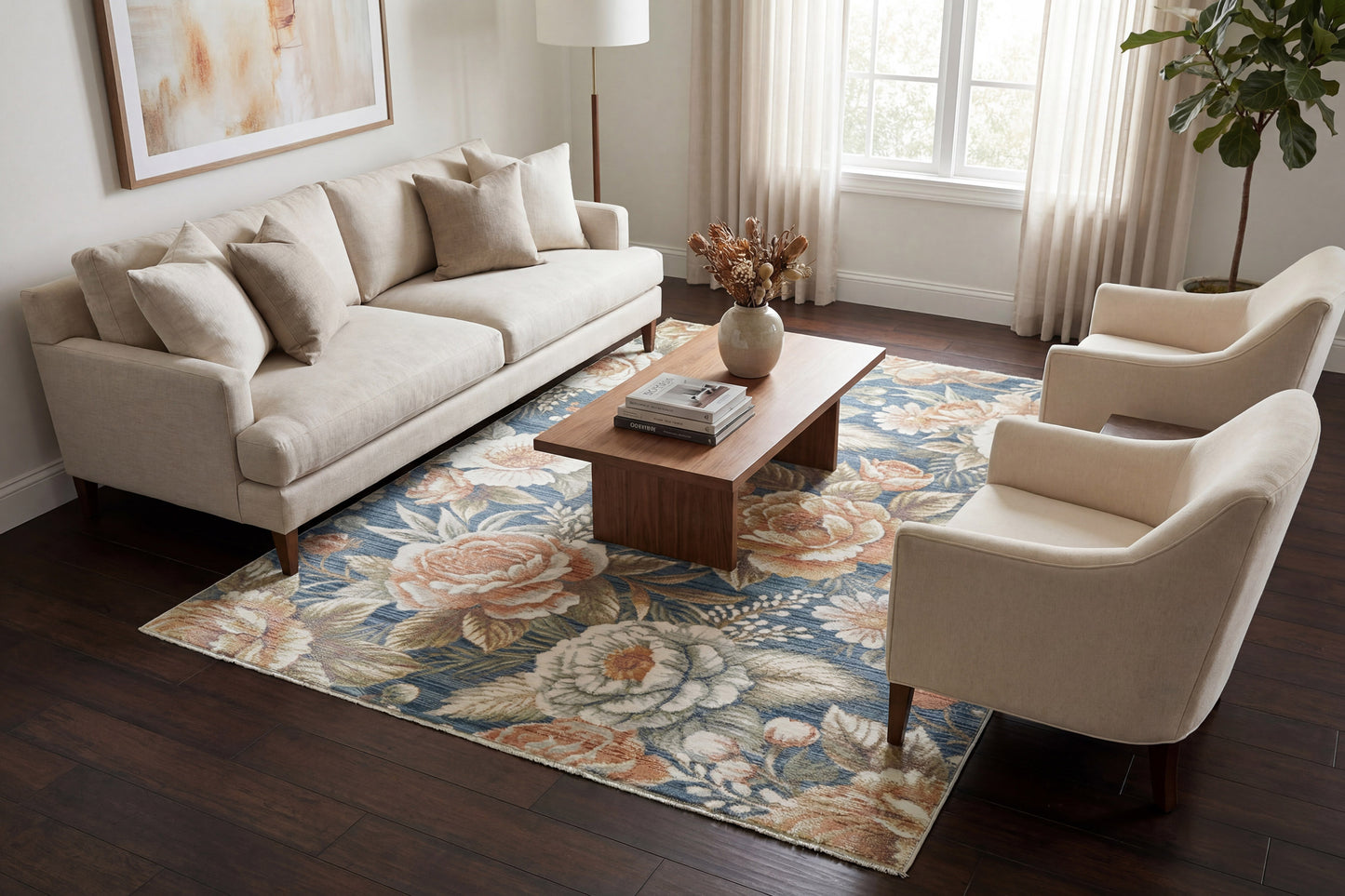 Botanica 13361-583 Navy/Beige/Coral Area Rug