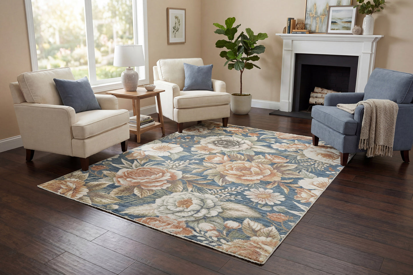 Botanica 13361-583 Navy/Beige/Coral Area Rug