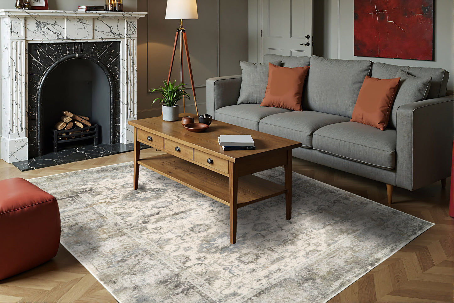 Castilla 3534-109 Cream/Silver Area Rug