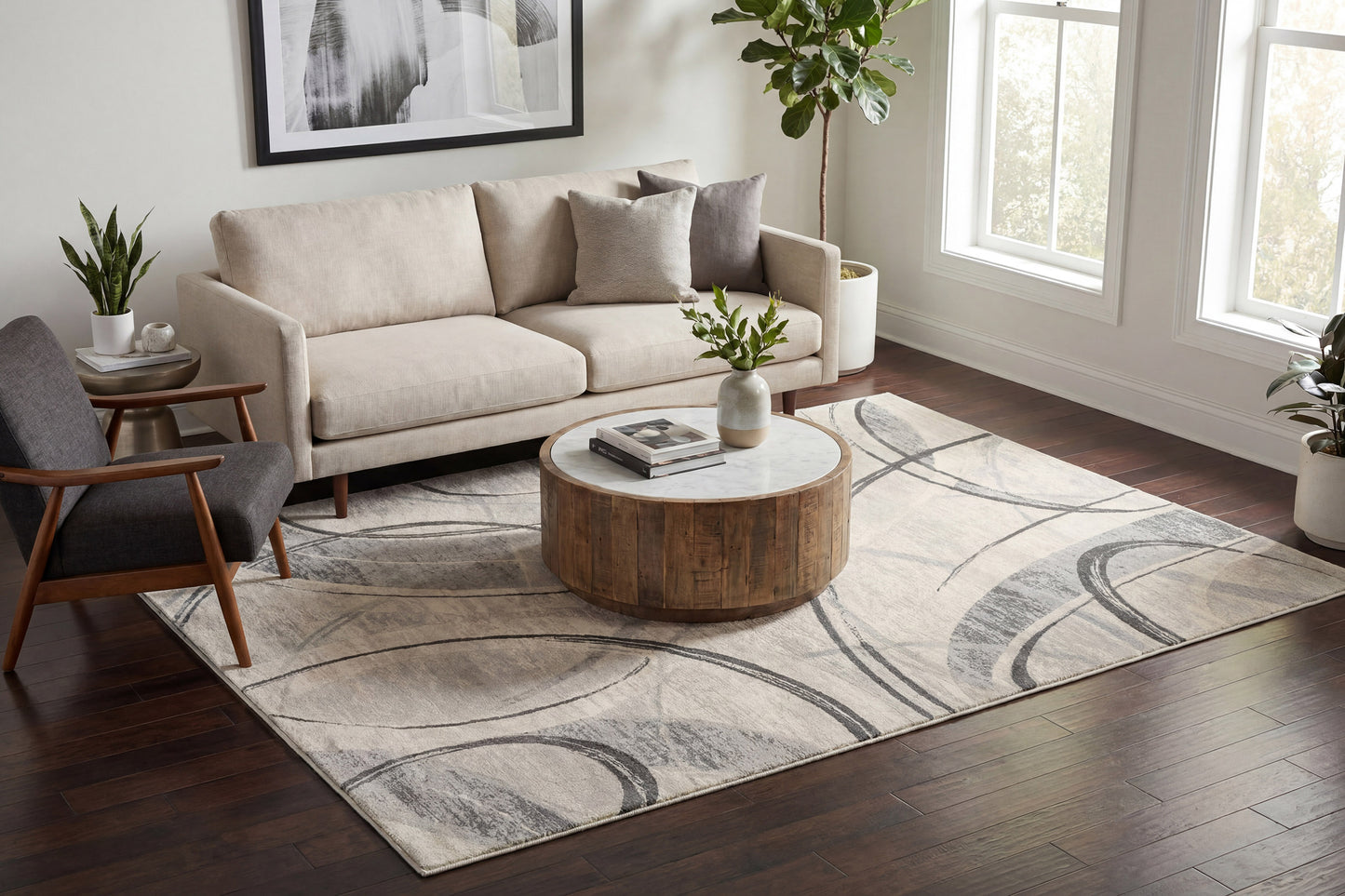 Eclipse 63972-6696 Cream/Grey/Dark Grey Area Rug