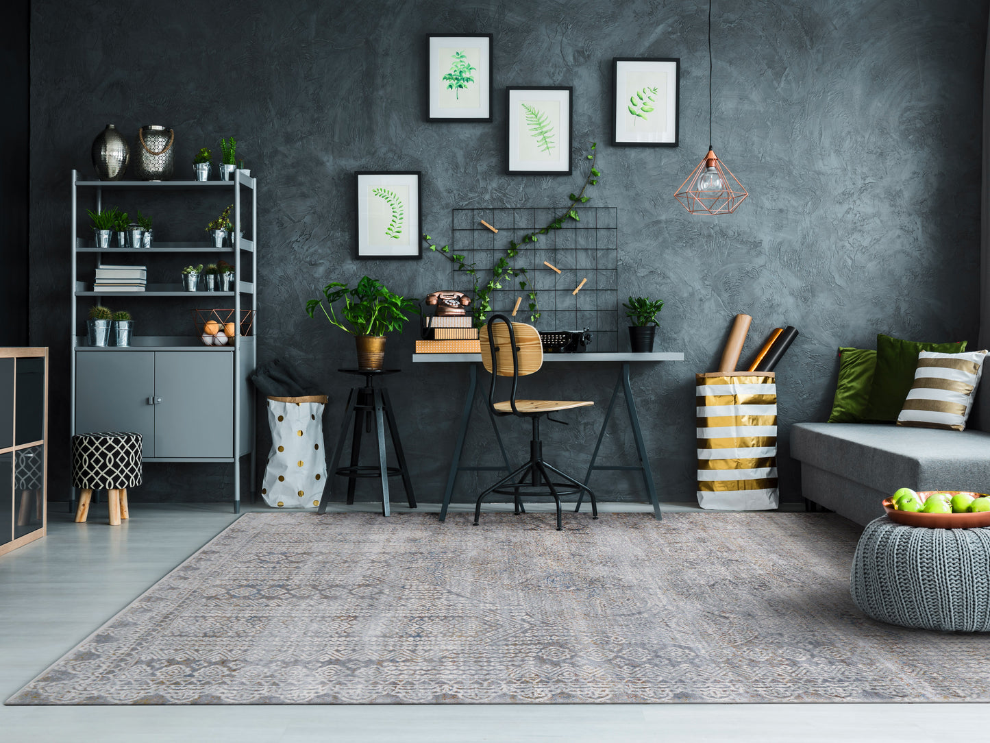 Gold 1361-915 Grey/Ivory/Navy Area Rug