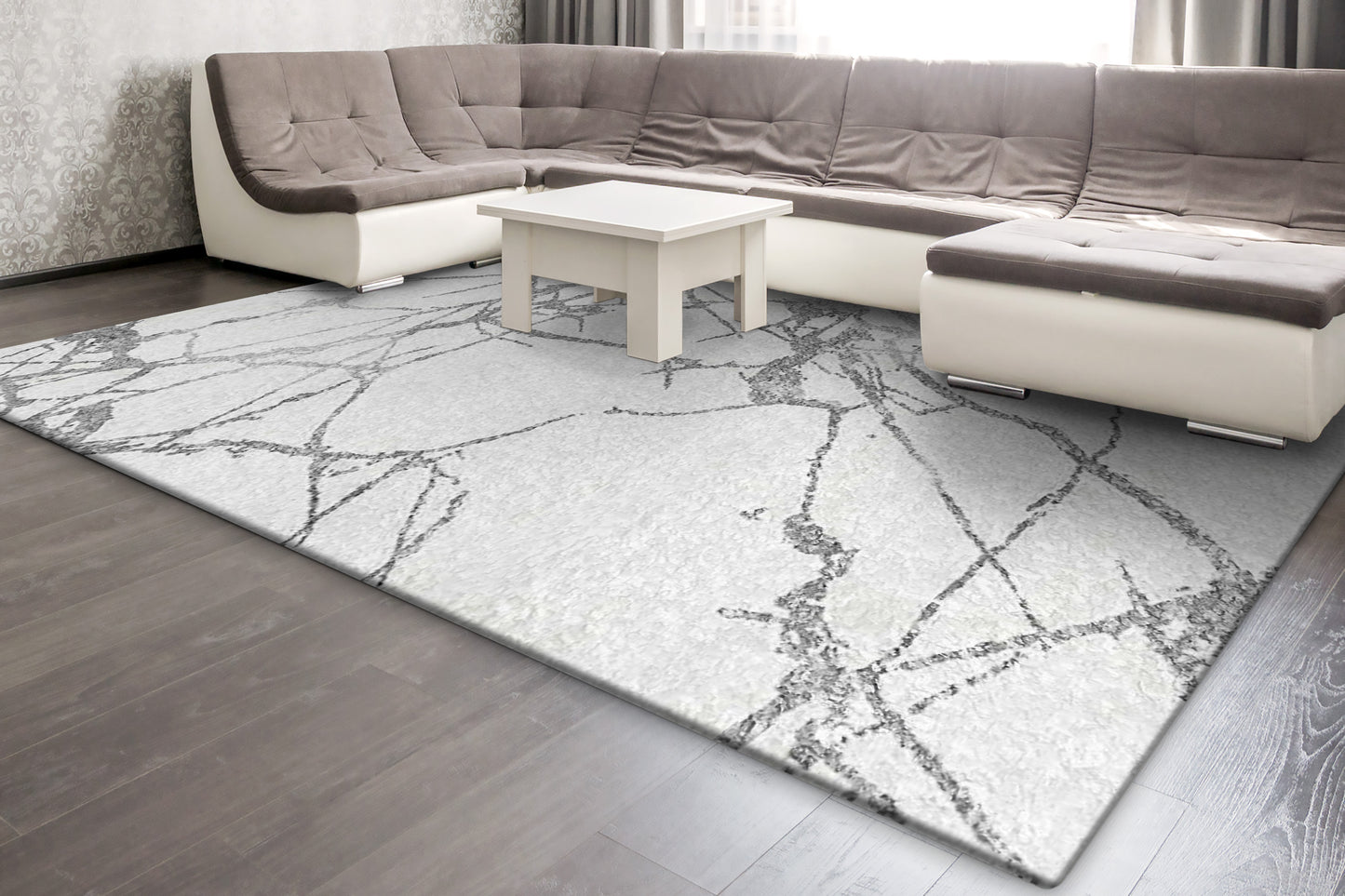 Jasmine Shaggy 3263-190 Cream/Dark Grey Area Rug