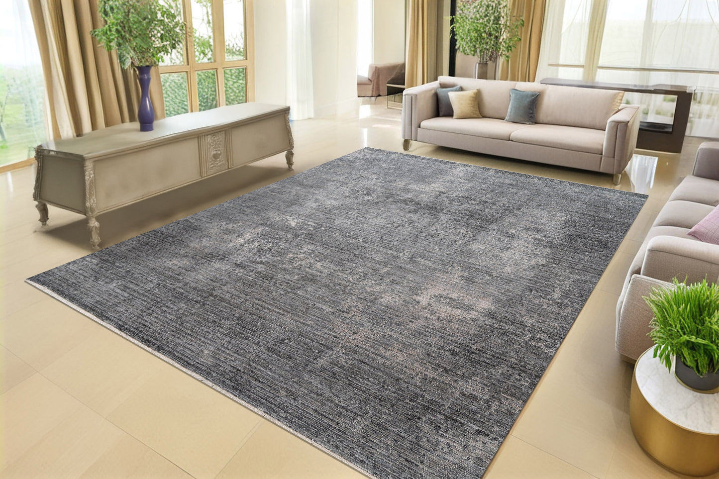 Kyra 13707-950 Grey/Navy Area Rug