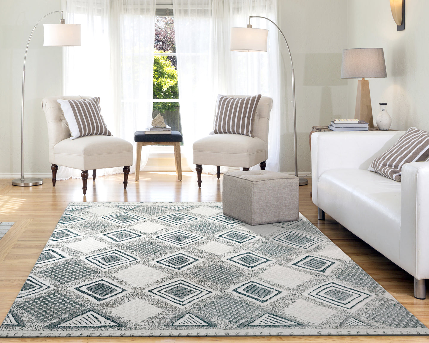 Myth 7295-159 Cream/Blue/Light Grey Area Rug