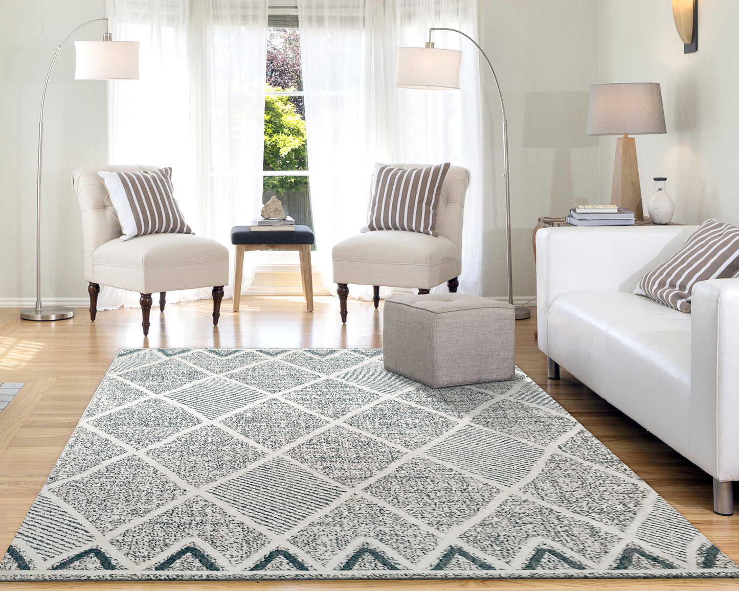 Myth 7297-159 Cream/Blue/Light Grey Area Rug