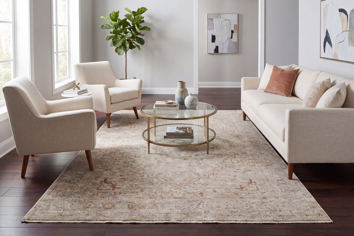 Pacific 15941-813 Beige/Cream/Coral Area Rug