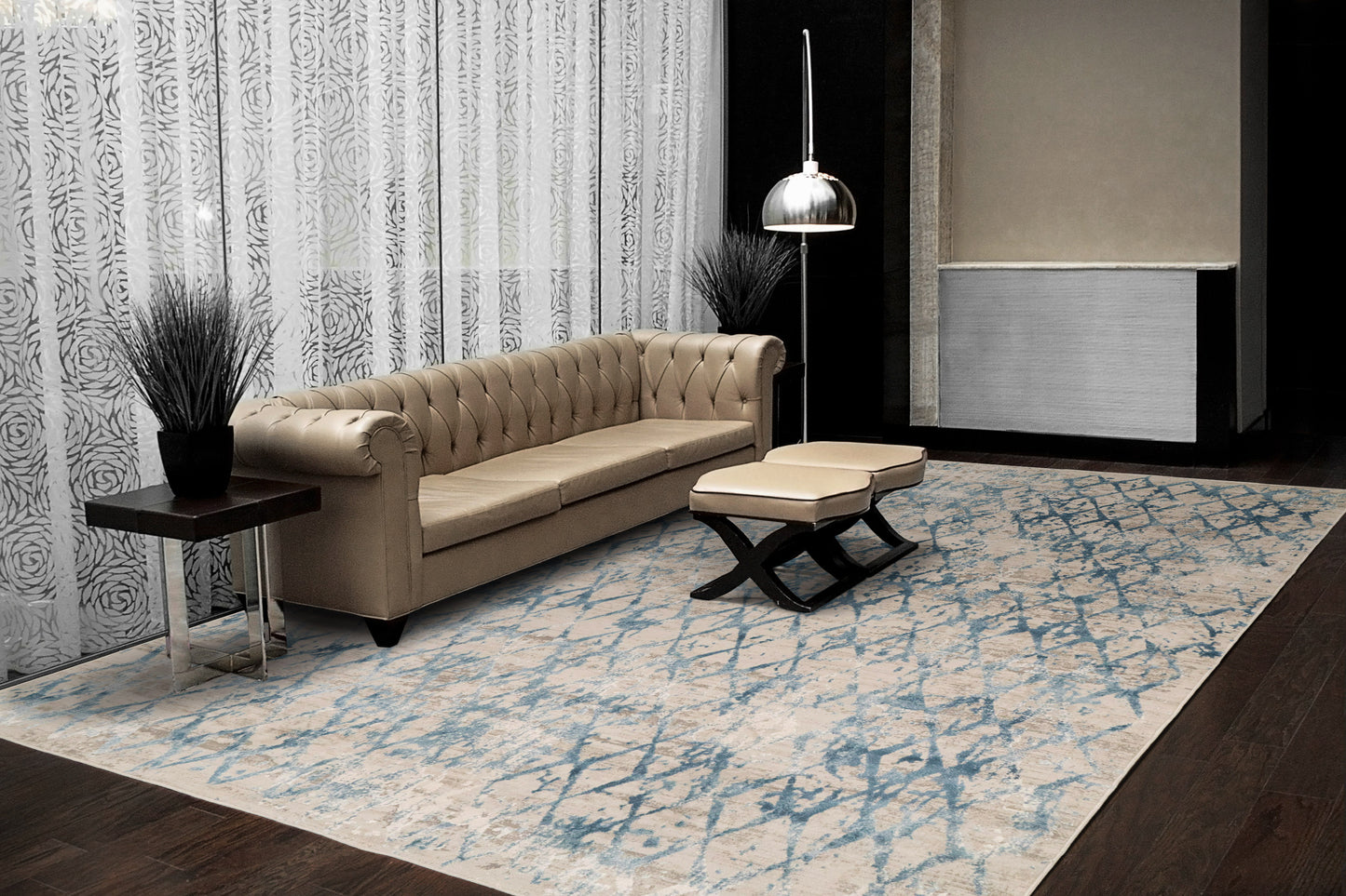 Quartz 27039-500 Ivory/Blue Area Rug