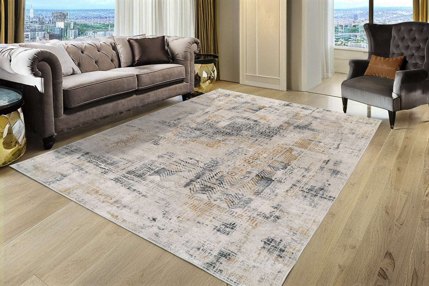 Quartz 27071-155 Ivory/Slate Area Rug