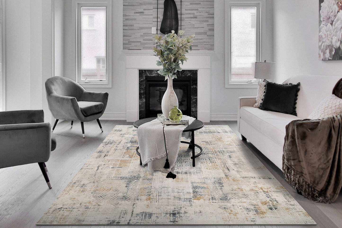 Quartz 27071-155 Ivory/Slate Area Rug