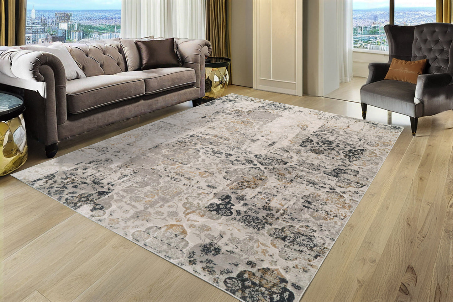 Quartz 27077-190 Ivory/Grey Area Rug