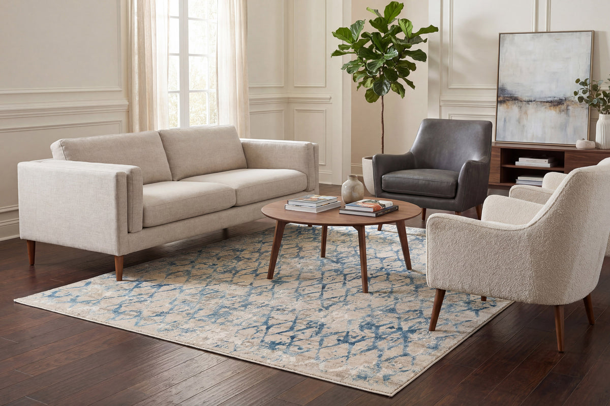 Quartz 27039-500 Ivory/Blue Area Rug