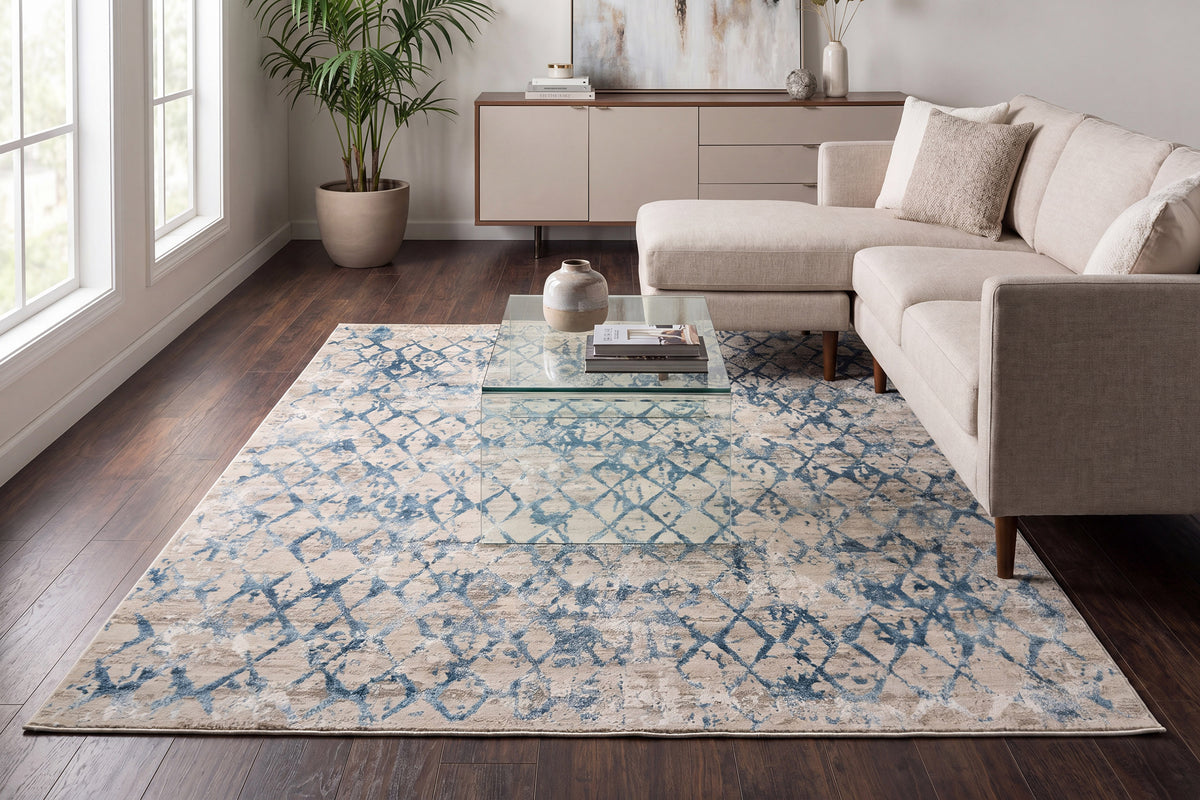 Quartz 27039-500 Ivory/Blue Area Rug