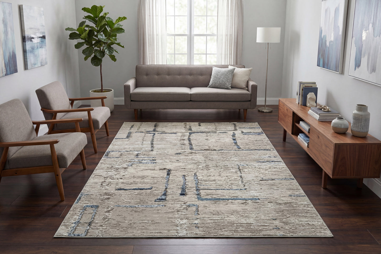 Safir 9288-815 Beige/Ivory/Blue Area Rug