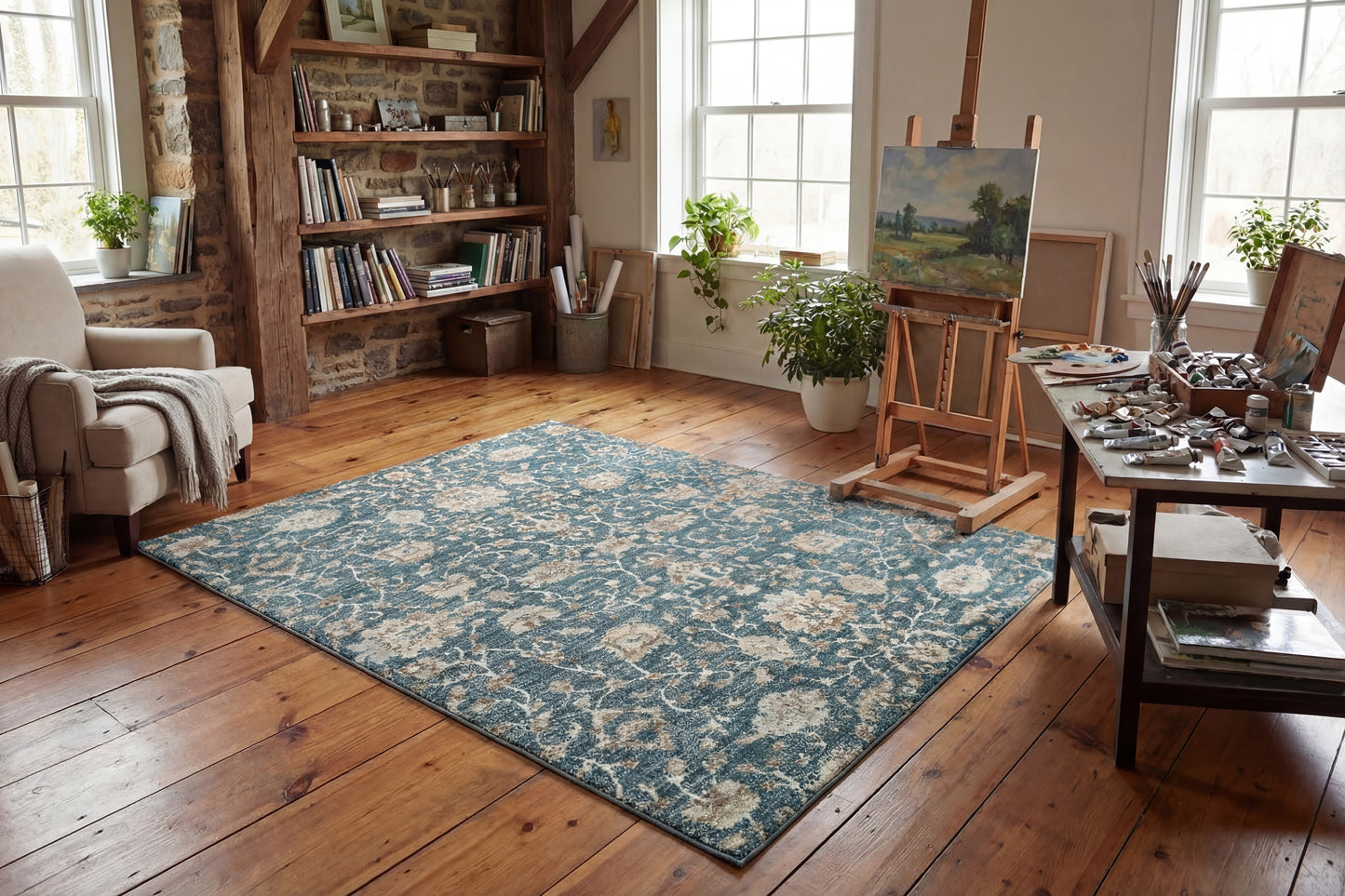 Venedik 17784-510 Blue/Cream Area Rug