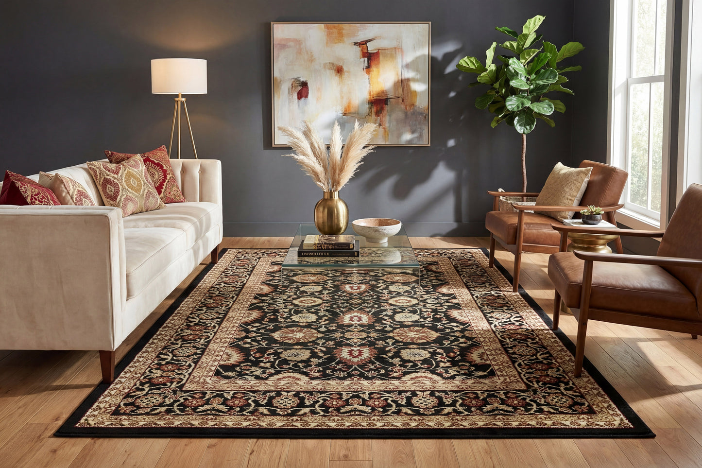 Yazd 2803-090 Black Area Rug