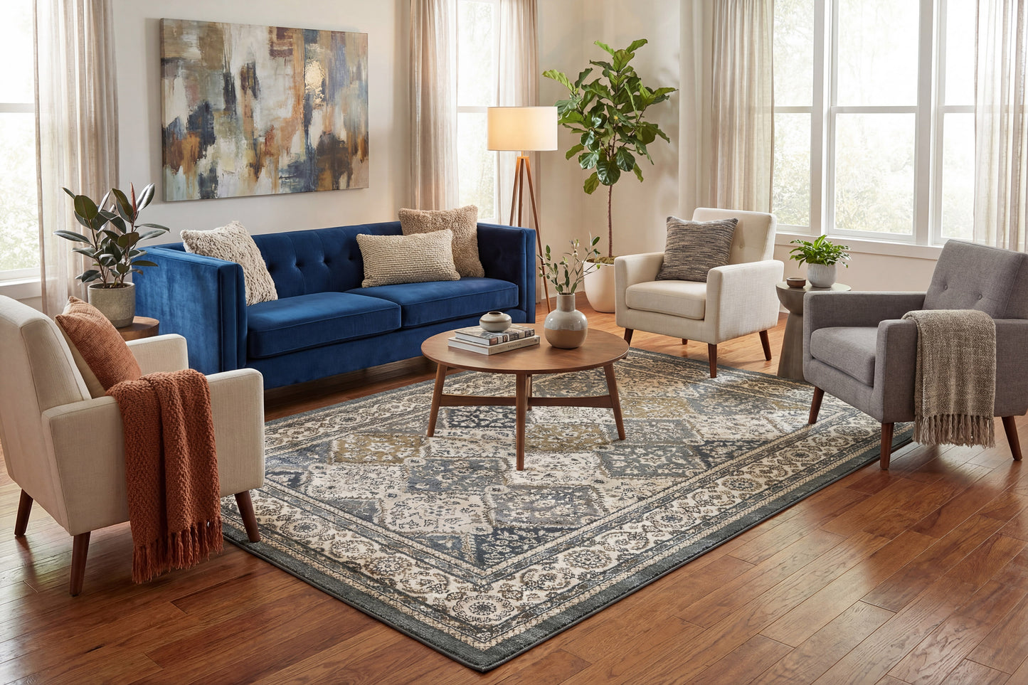 Yazd 8471-510 Blue/Ivory Area Rug