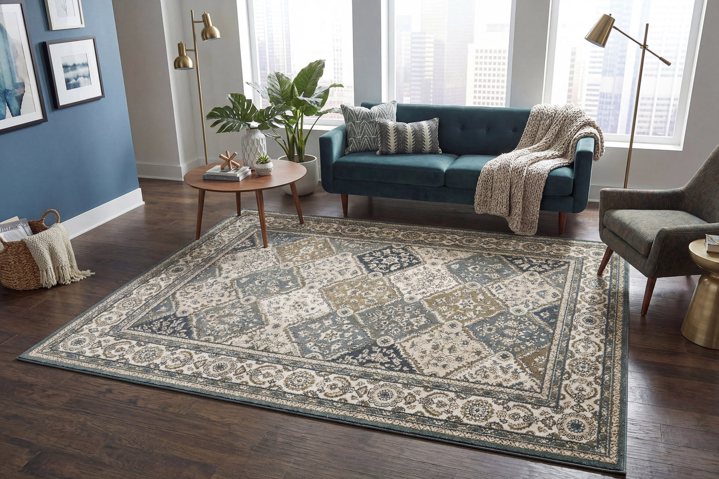 Yazd 8471-510 Blue/Ivory Area Rug
